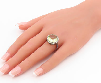 925 Sterling Silver Vintage Ring Faceted Quartz Halo CZ Band  Sz 7.5  RG35738