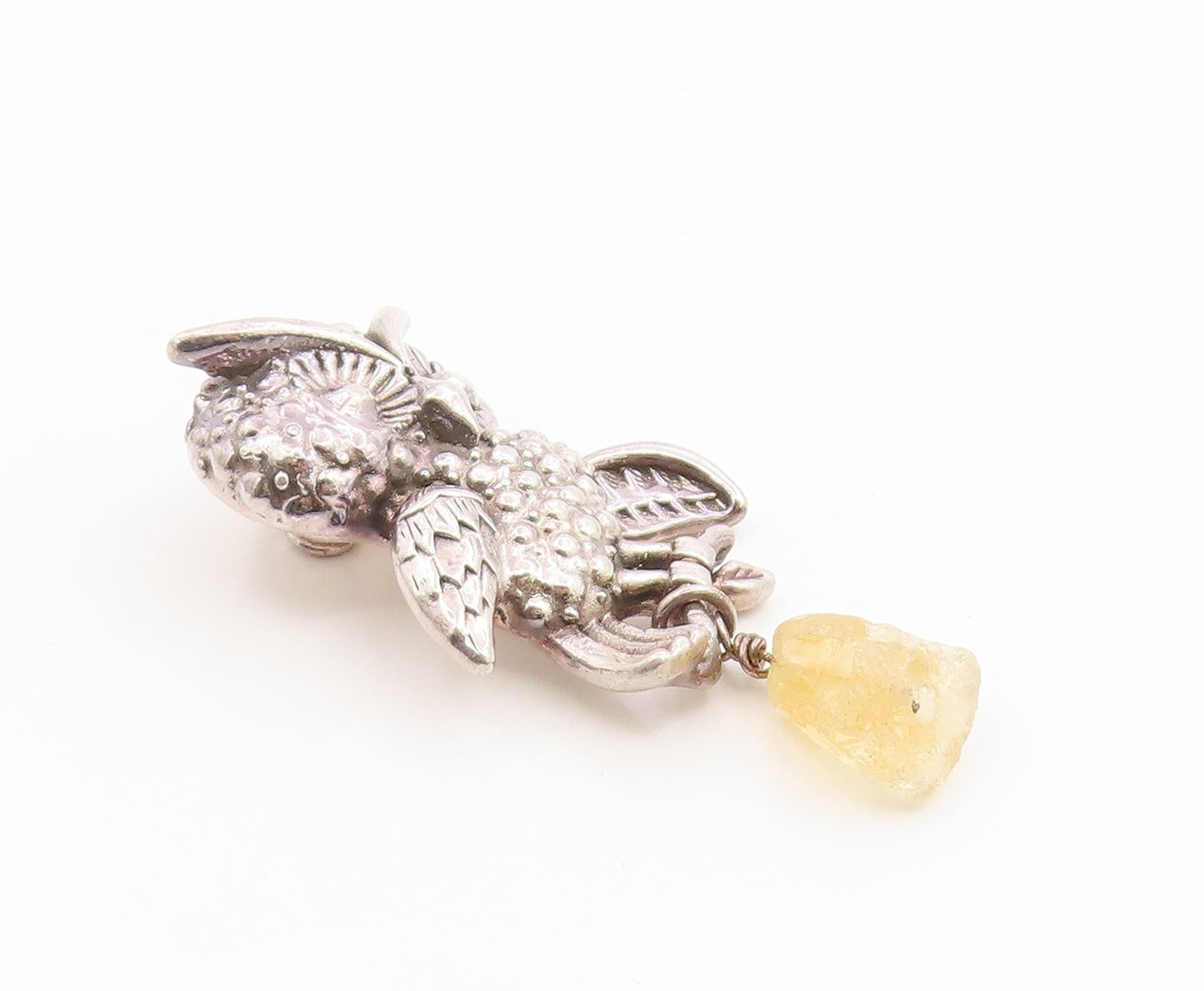 925 Sterling Silver Vintage Pendant ISRAEL Citrine Figural Wise Owl  PT26250