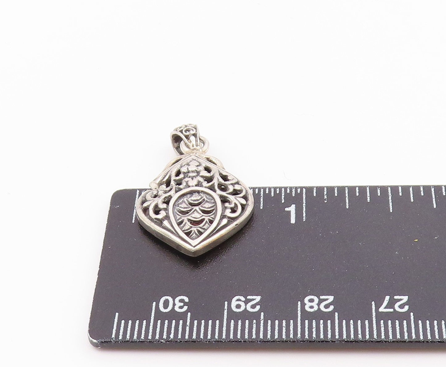 925 Sterling Silver  Vintage Shiny Floral Vine Swirl Pattern Pendant  PT15827