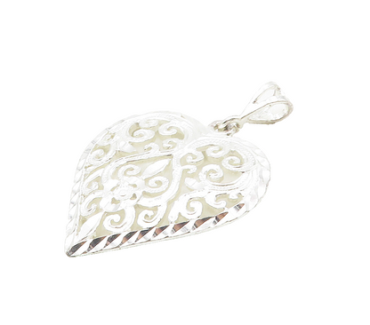 925 Sterling Silver  Shiny Polished Open Swirl Love Heart Pendant  PT12856