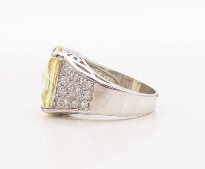 925 Sterling Silver Vintage Ring Rectangle Citrine & CZ Band  Sz 10  RG31678