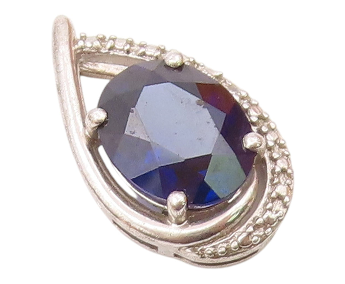 925 Sterling Silver  Vintage Pear Shaped Wrapped Sapphire Pendant  PT21143