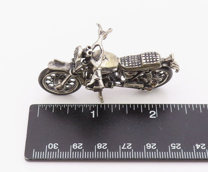 925 Sterling Silver  Vintage Dark Tone Rubber Wheel Motorcycle Trinket  TR2748