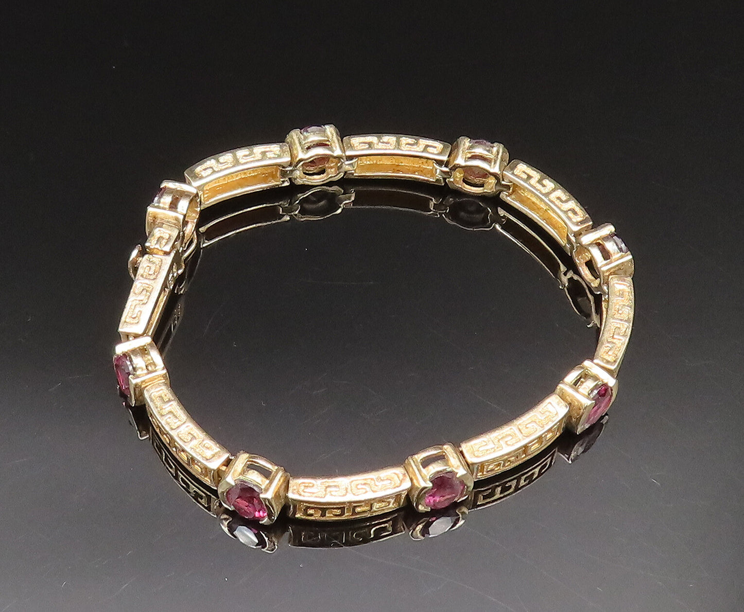 925 Silver  Vintage Engraved Gold Plated Amethyst Tennis Bracelet  BT9512