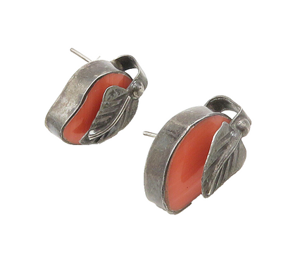 925 Sterling Silver Vintage Rhodochrosite Floral Leaf Drop Earrings EG9095