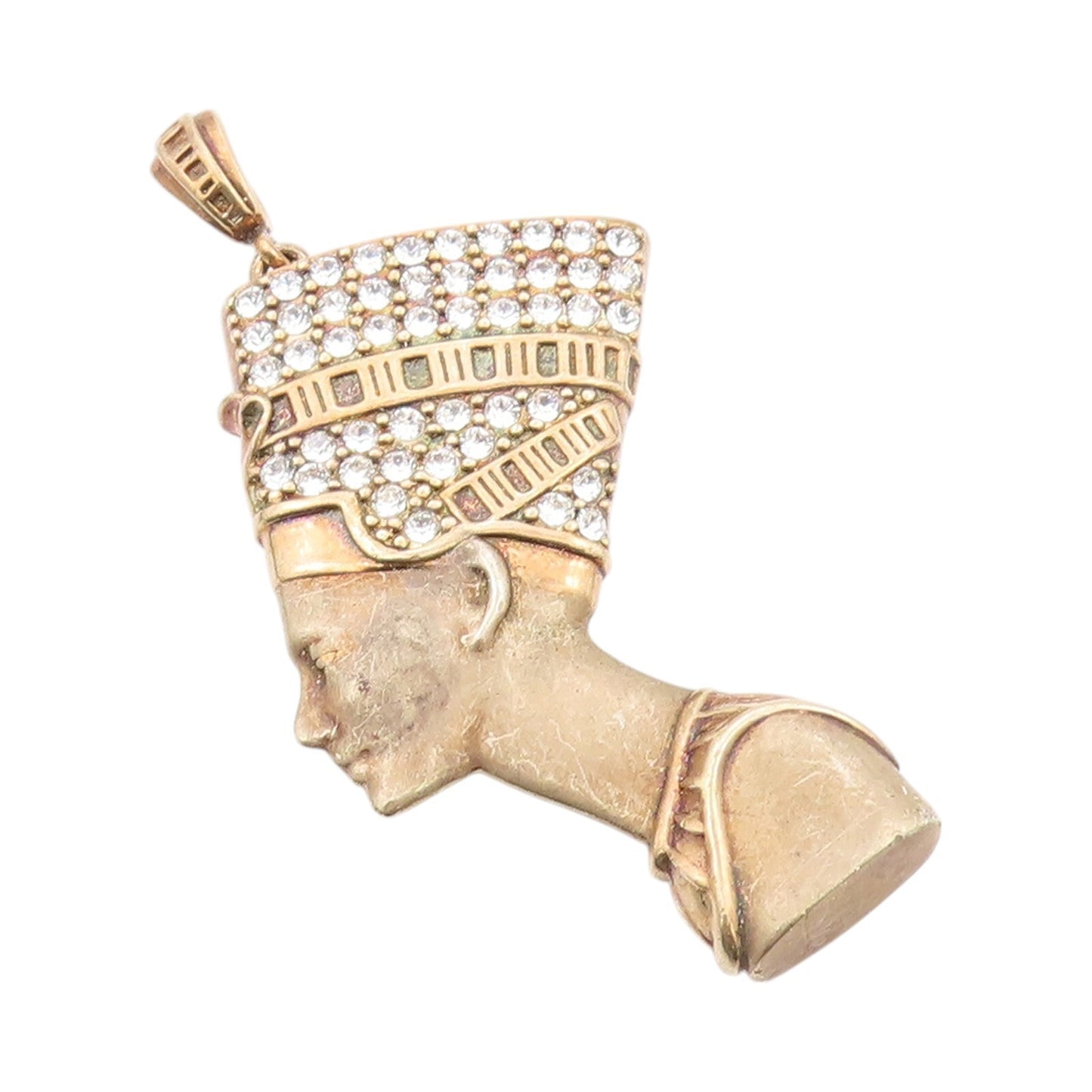 925 Sterling Silver Vintage Pendant Gold Plated Heavy CZ Pharoah  PT23956