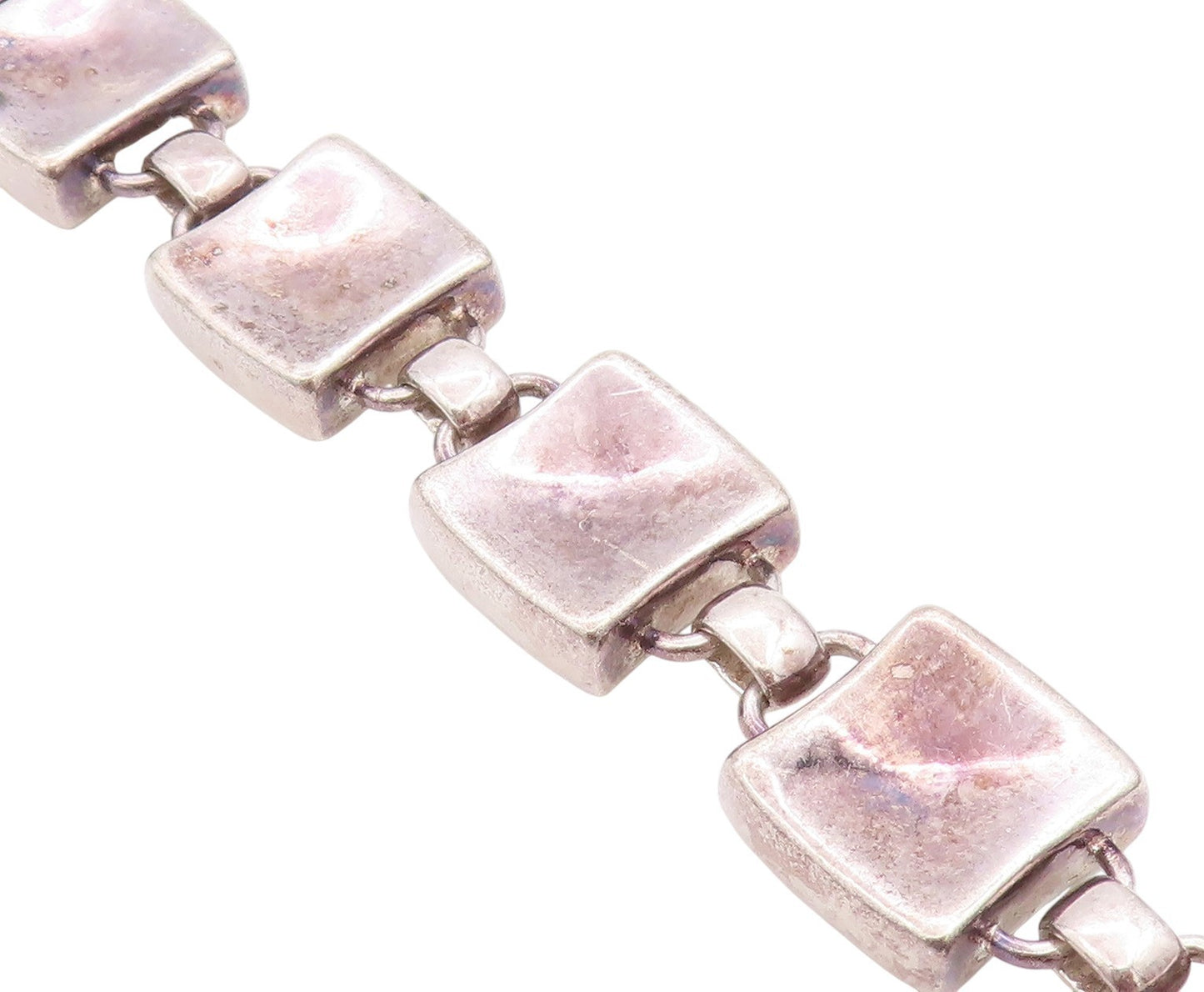 925 Sterling Silver Vintage Bracelet Antique Dark Tone Cubes Linked  BT11313