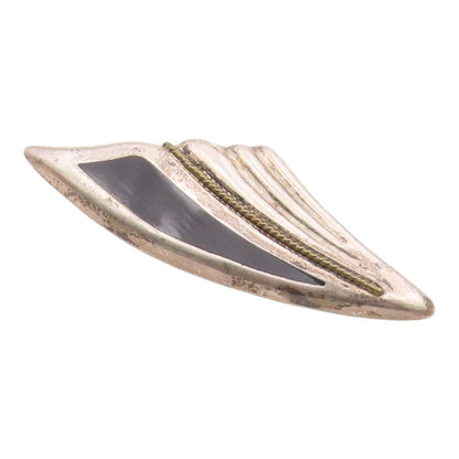 MEXICO 925 Sterling Silver  Vintage Black Onyx Fluted Twist Brooch Pin  BP4091