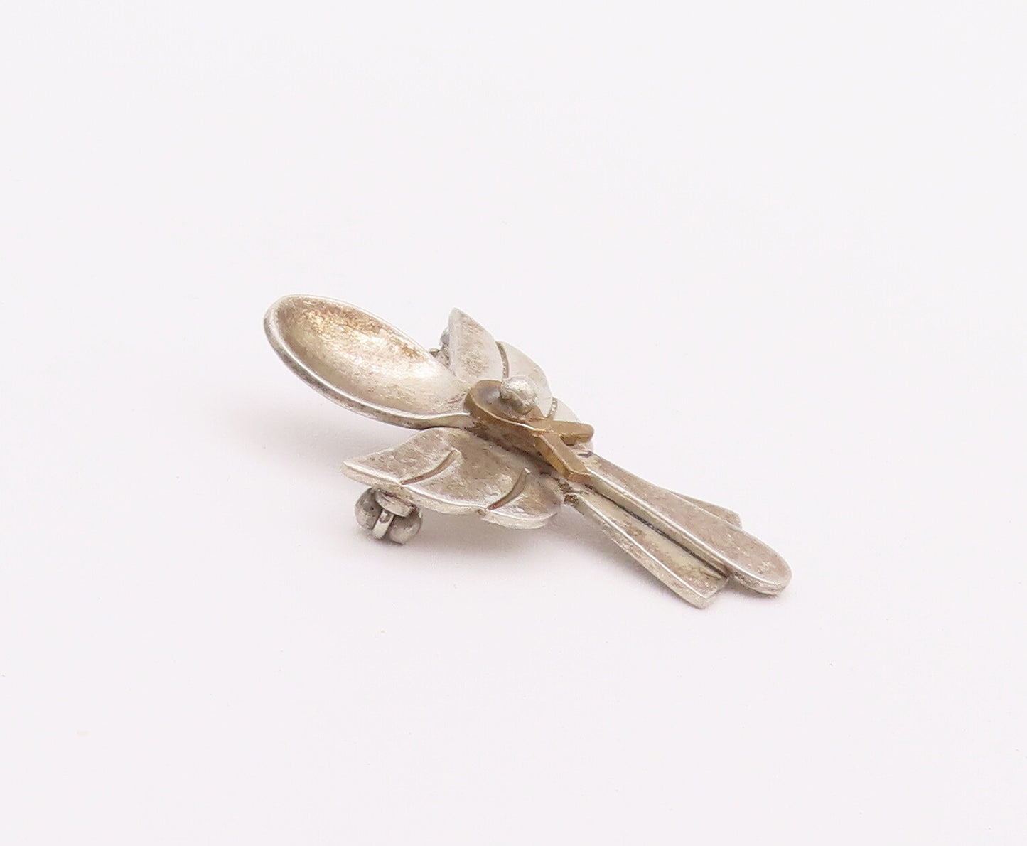 925 Sterling Silver Vintage Brooch Pin MEXICO Solid Carved Spoon Angle  BP10739