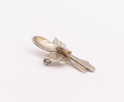 925 Sterling Silver Vintage Brooch Pin MEXICO Solid Carved Spoon Angle  BP10739
