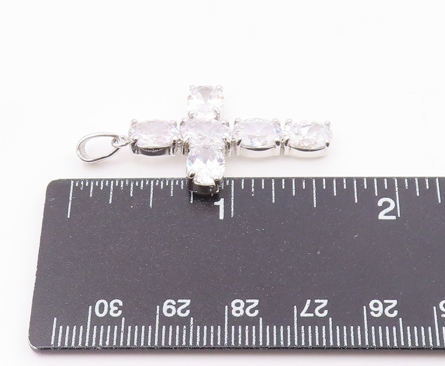 925 Sterling Silver  Vintage Cubic Zirconia Religious Cross Pendant  PT16595