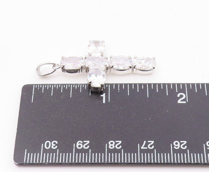 925 Sterling Silver  Vintage Cubic Zirconia Religious Cross Pendant  PT16595
