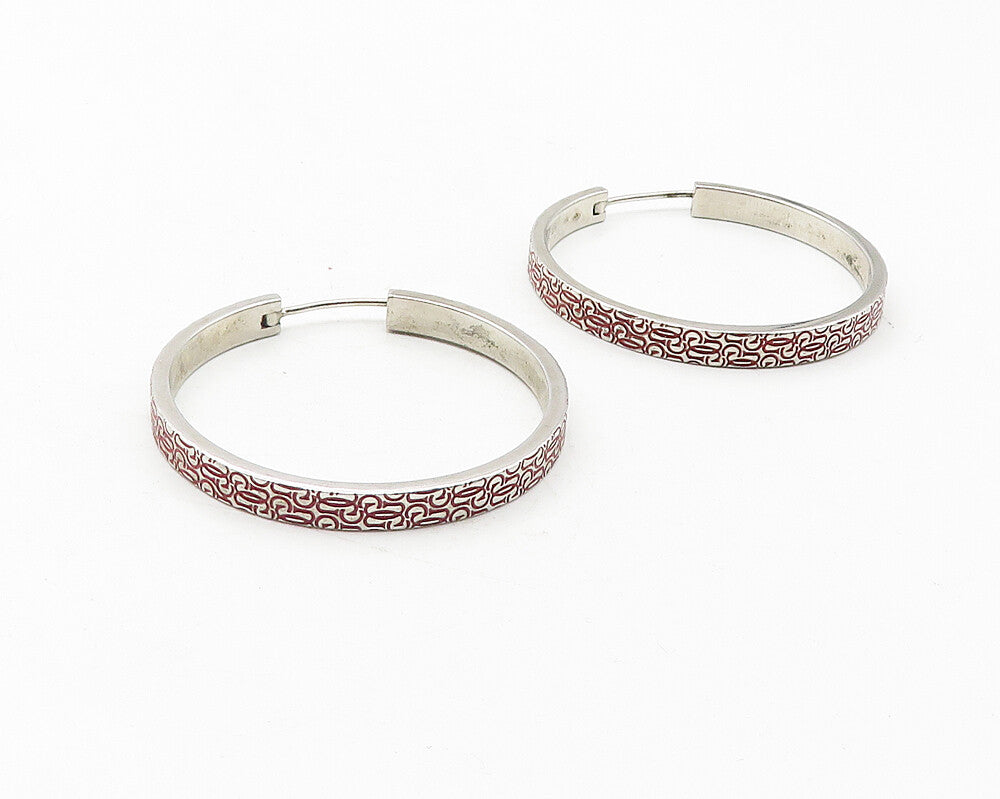 GUESS ITALY 925 Sterling Silver  Vintage Monogram Logo Hoop Earrings  EG6318