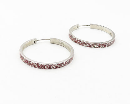 GUESS ITALY 925 Sterling Silver  Vintage Monogram Logo Hoop Earrings  EG6318