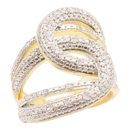925 Sterling Silver Vintage Ring Gold Plated Real Diamonds Loop  Sz 6  RG35884