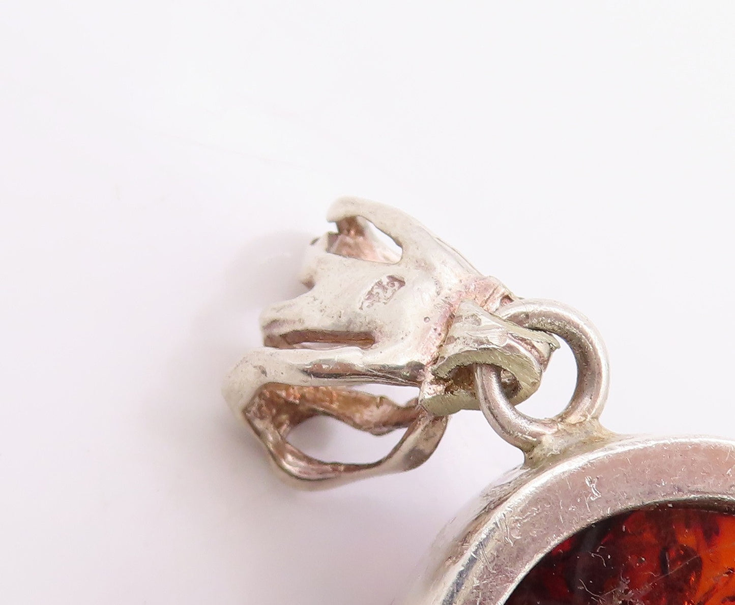925 Sterling Silver Vintage Pendant Large Amorphas Cabochon Honey Amber  PT24359