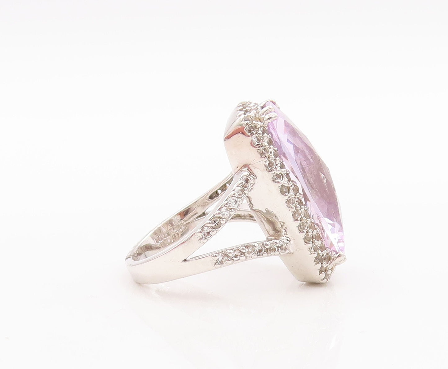 925 Sterling Silver Vintage Ring Large Rectangle Cut Amethyst Topaz Sz 7 RG29359