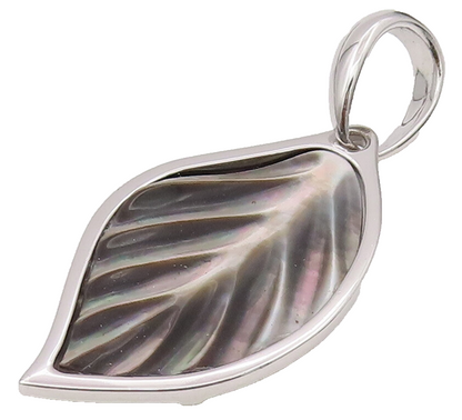 925 Sterling Silver  Vintage Mother Of Pearl Carved Leaf Pendant  PT22212