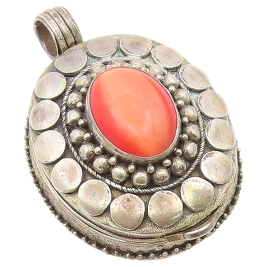 925 Sterling Silver Vintage Pendant Classic Cat Eye Oval Locket OPENS  PT26472