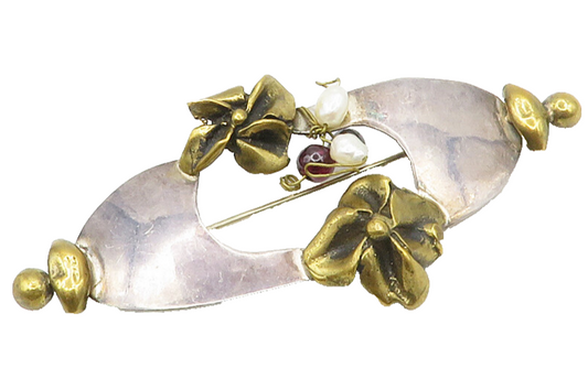 DESIGNER 925 Silver  Vintage Petite Pearls Two Tone Floral Brooch Pin  BP5292