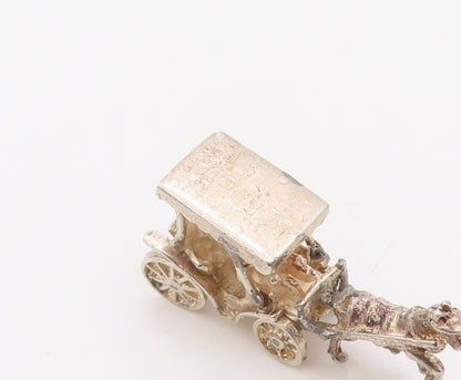 925 Sterling Silver Vintage Pendant Solid Cutout Royal Horae Cart  PT23565