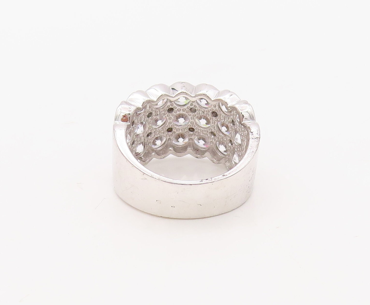 925 Sterling Silver Vintage Ring Designer Large CZ Inlay Band  Sz 7.5  RG30614