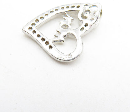 925 Sterling Silver  Sparkling Cubic Zirconia Mom Love Heart Pendant  PT3203