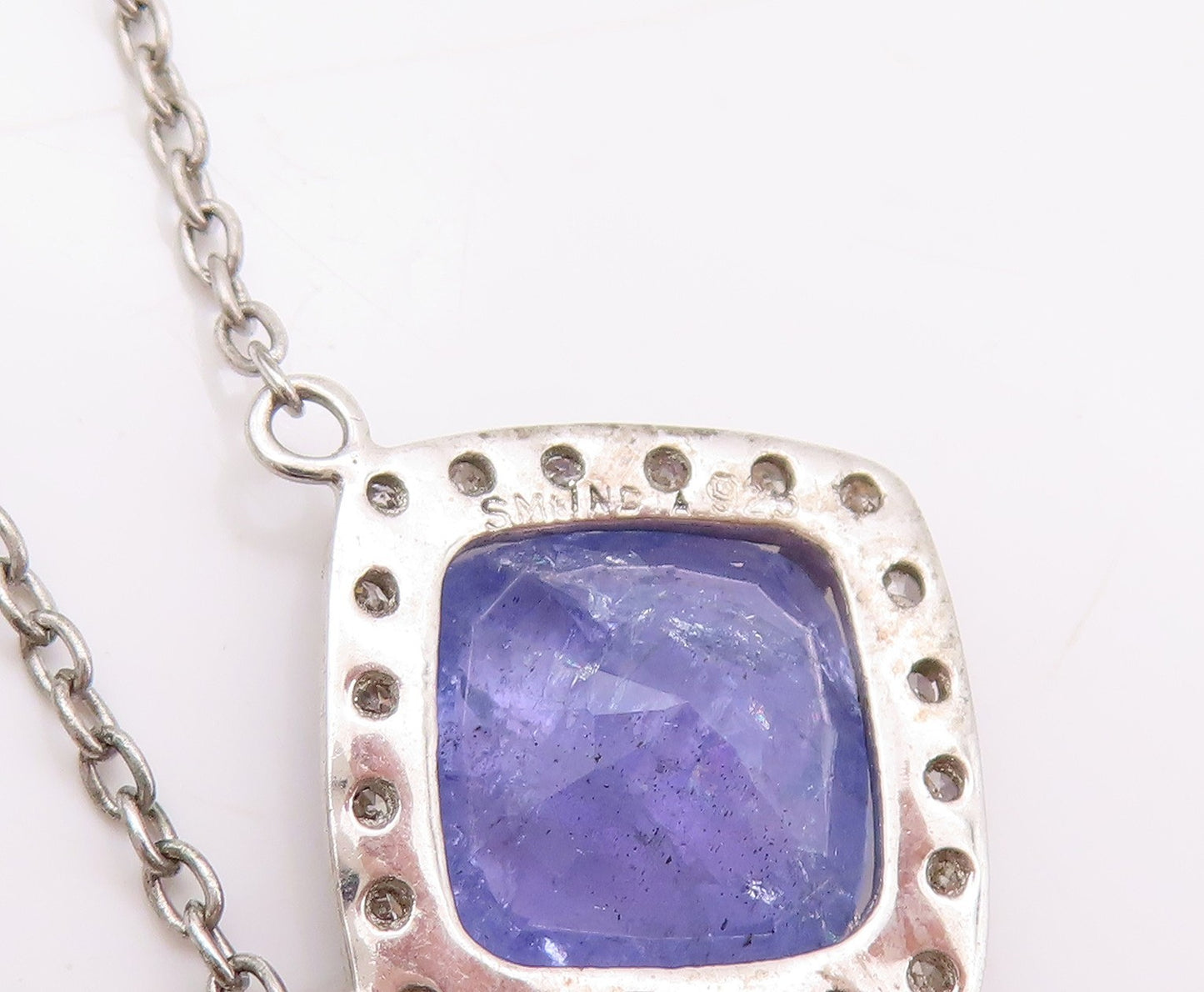 925 Sterling Silver Vintage Necklace Minimalist Diamonds & Tanzanite  NE4513