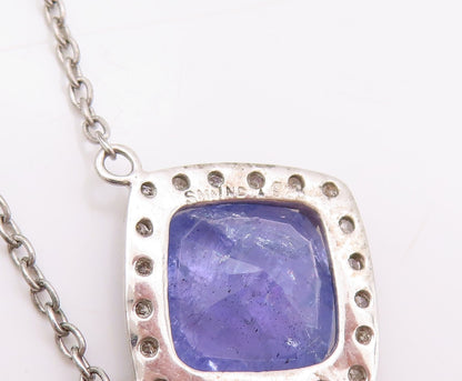 925 Sterling Silver Vintage Necklace Minimalist Diamonds & Tanzanite  NE4513