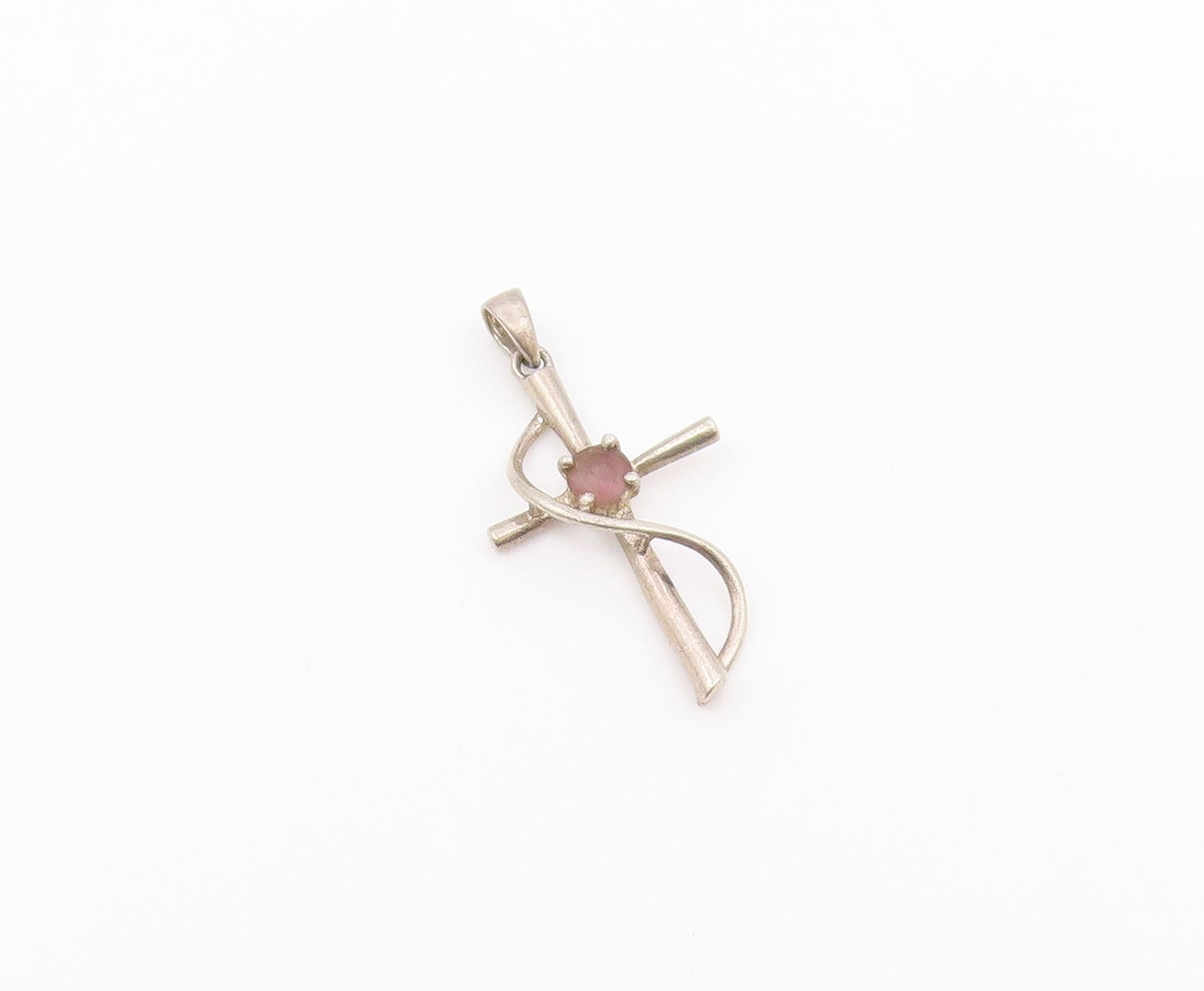 925 Sterling Silver  Vintage Amethyst Religious Cross Petite Pendant  PT17990