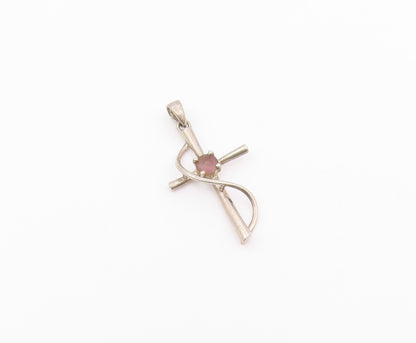 925 Sterling Silver  Vintage Amethyst Religious Cross Petite Pendant  PT17990