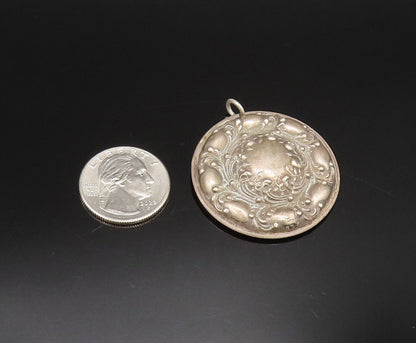925 Sterling Silver  Vintage Antique Leaf Vine Round Dome Pendant  PT21546