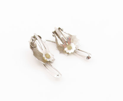 925 Sterling Silver Vintage Earrings Modernist Textured Leaf Clip On  EG14475