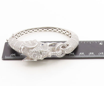 925 Sterling Silver Vintage Bracelet CZ Cluster Majestic Elephant Bangle BT11986