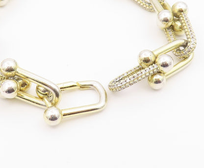 925 Sterling Silver Vintage Bracelet Gold Plated CZ Geometric U Link  BT12191