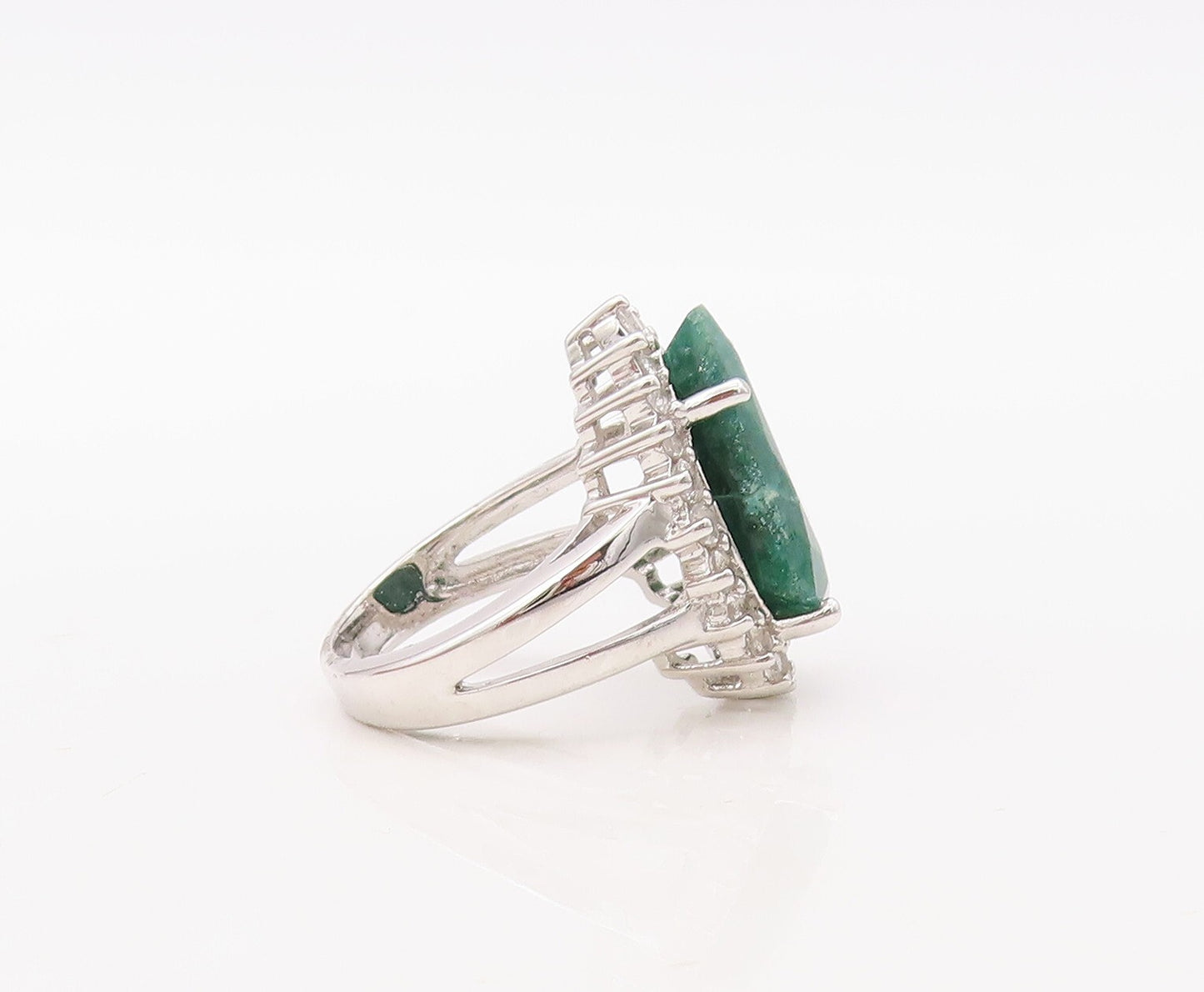 925 Sterling Silver Vintage Ring Drop Cut Green Gemstone & CZ  Sz 5  RG30564