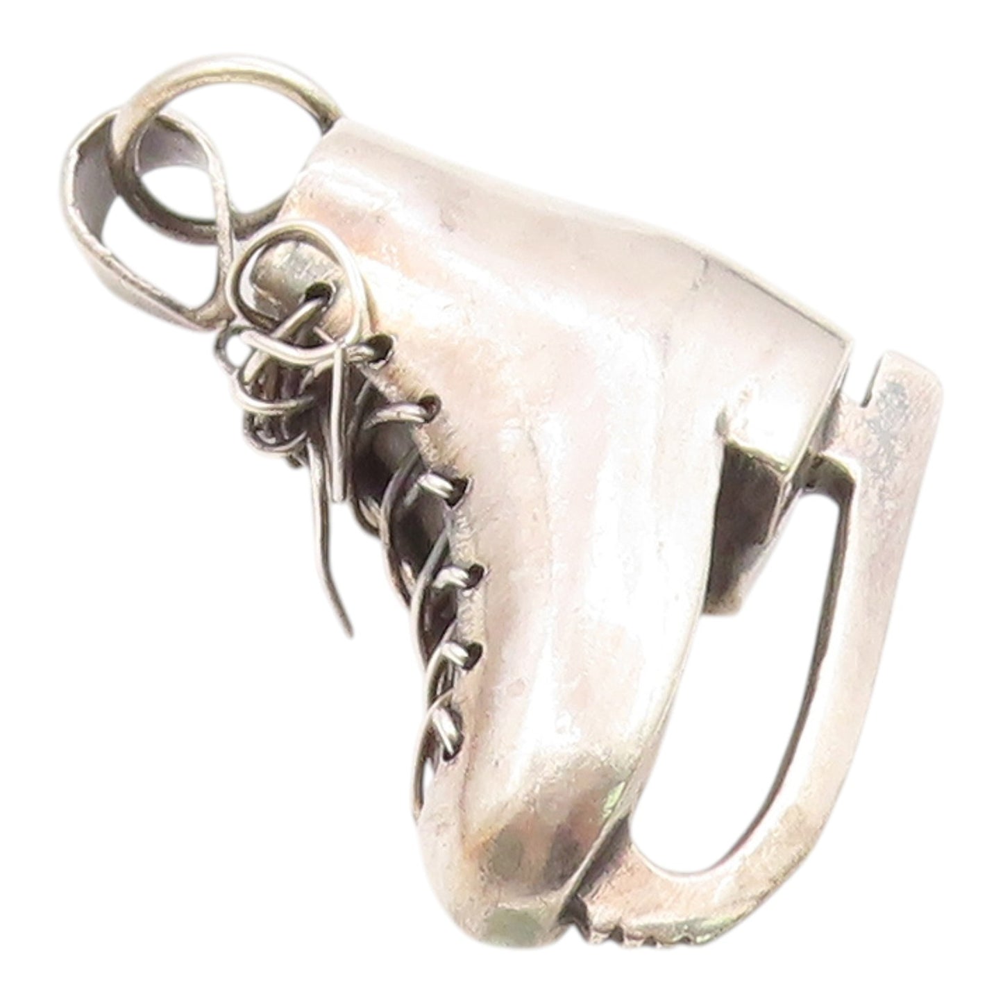 925 Sterling Silver  Vintage Shiny Laced Up Ice Skate Drop Pendant  PT18188