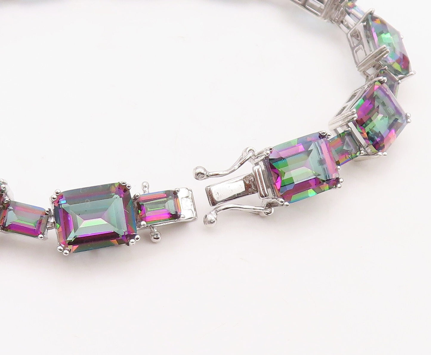 925 Sterling Silver Vintage Bracelet Minimalist Rectangle Mystic Topaz  BT10859