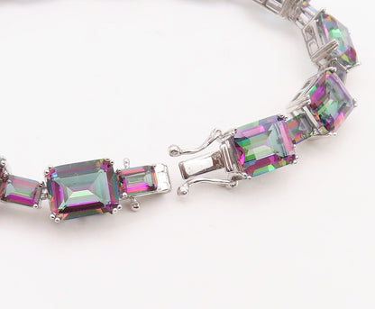 925 Sterling Silver Vintage Bracelet Minimalist Rectangle Mystic Topaz  BT10859