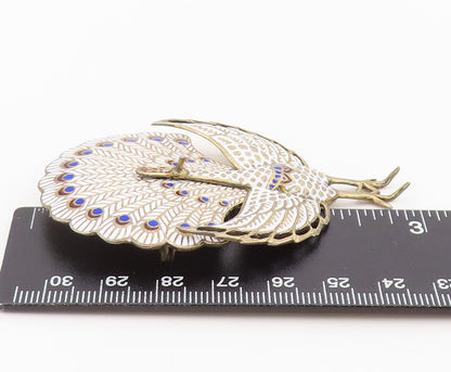 925 Sterling Silver Vintage Brooch Pin SIAM Gold Plated Enamel Peacock  BP12550