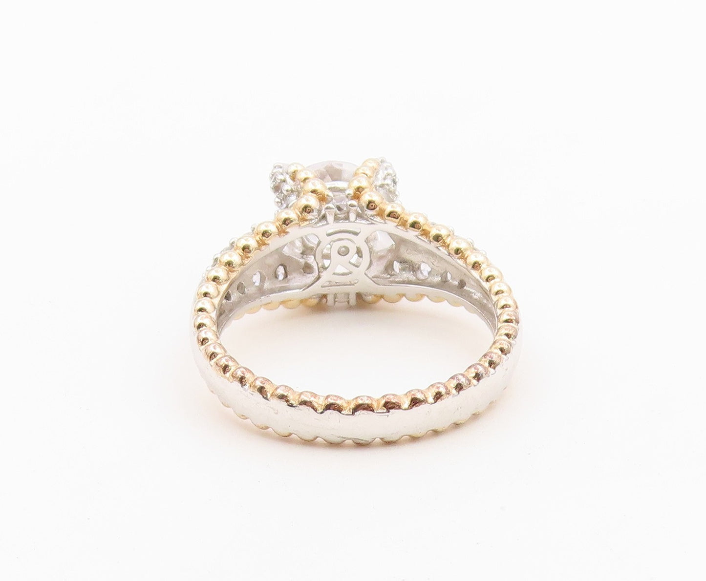 925 Sterling Silver Vintage Ring Two Tone CZ Statement Band  Sz 12  RG36621