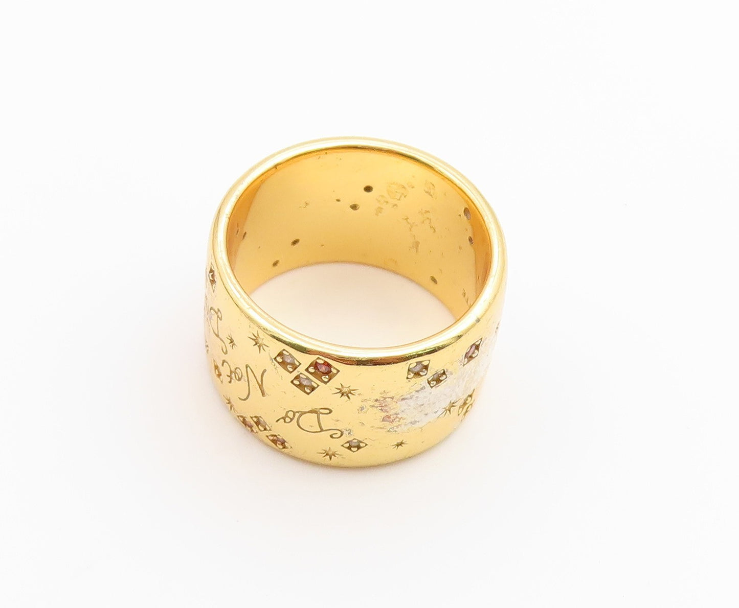 925 Sterling Silver Vintage Ring Gold Plated DAUPHINETTE CZ Band  Sz 7  RG36709