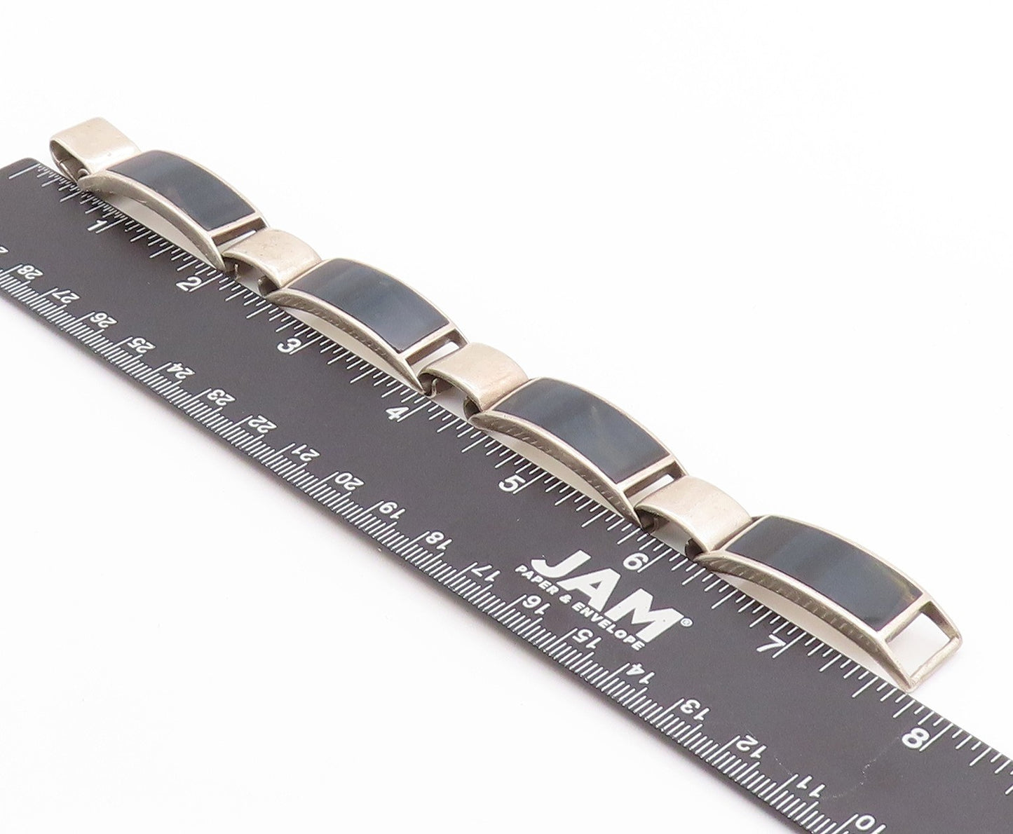 925 Sterling Silver Vintage Bracelet Designer Rectangle Onyx Inlay  BT11304