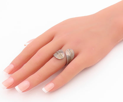 925 Sterling Silver Vintage Ring LUCKY BRAND Feathers Bypass  Sz 7.5  RG33173