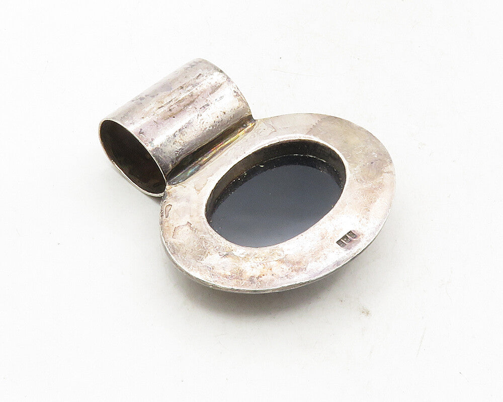 925 Sterling Silver  Vintage Cabochon Cut Black Onyx Slide Pendant  PT7709
