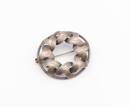 DENMARK 925 Sterling Silver  Vintage Dark Tone Floral Wreath Brooch Pin BP8482