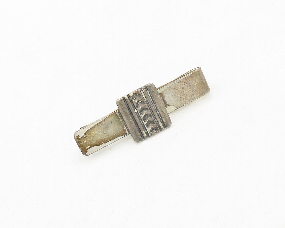 925 Sterling Silver  Vintage Shiny Etched Arrow Pattern Tie Clip  TR2656