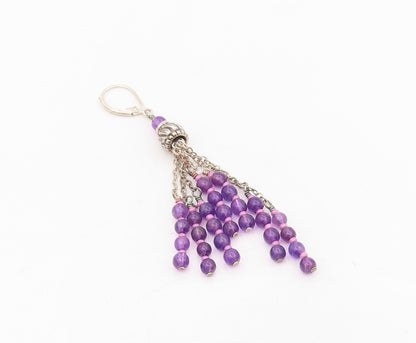 925 Sterling Silver Vintage Earrings Purple Beaded Chandelier Dangles  EG13910