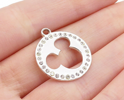 DISNEY 925 Sterling Silver  Topaz Mickey Mouse Cutout Round Pendant  PT5133