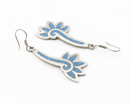 MEXICO 925 Sterling Silver  Vintage Crushed Turquoise Dangle Earrings  EG5638